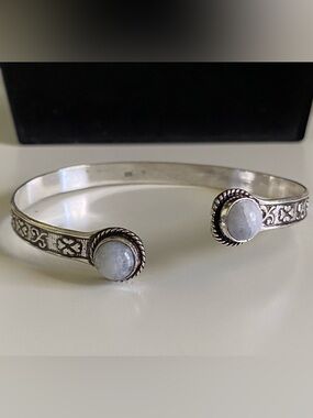 Sterling Silver Rainbow Moonstone Open Cuff Bracelet